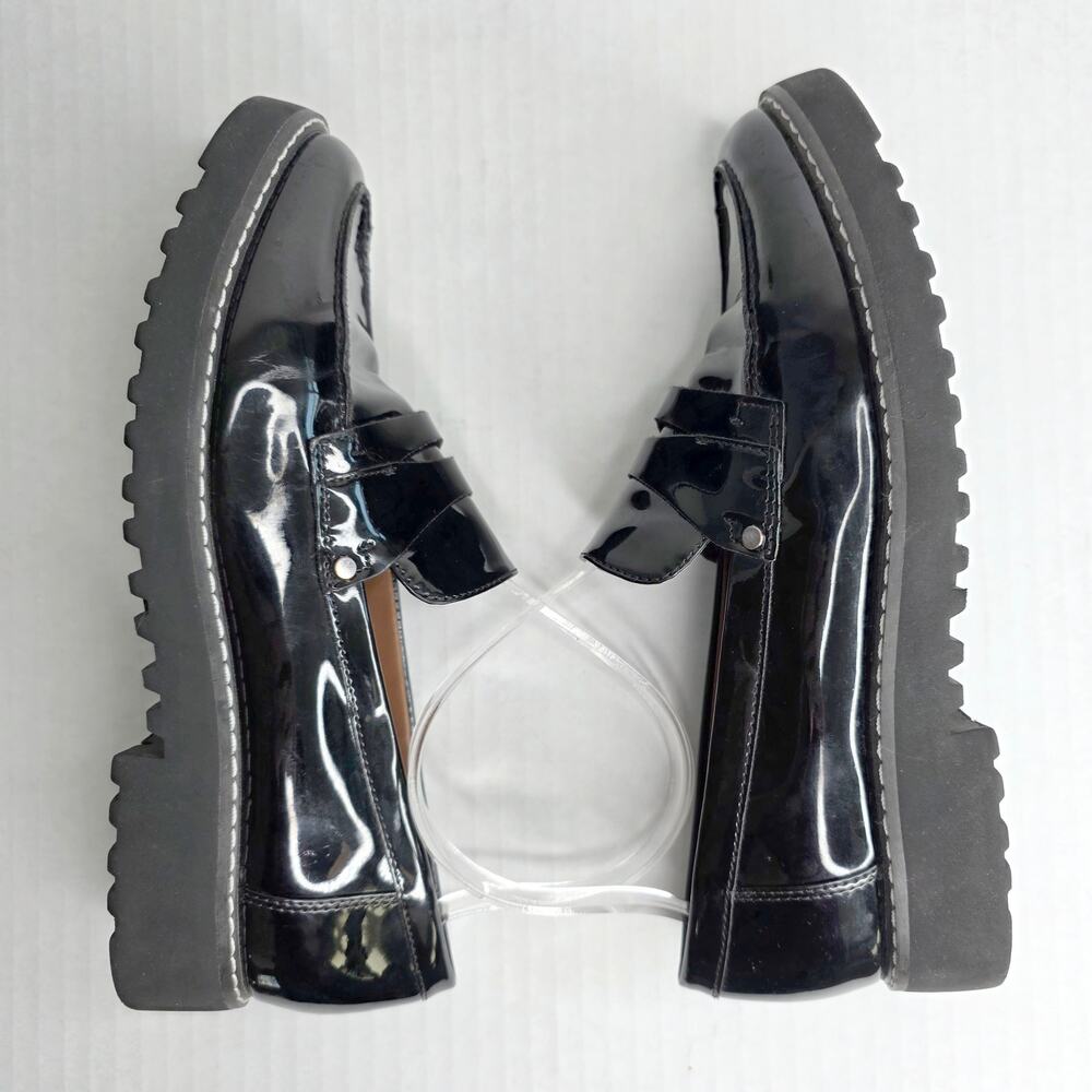 Franco Sarto Black Patent Chunky Lug Sole Penny Loafers Platform Size 7 Slip On - Picture 11 of 11